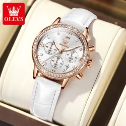 OLEVS orologi di lusso per donna Top Brand Luminous Date Leather cronografo impermeabile orologio da donna al quarzo Relogio Feminino Girl