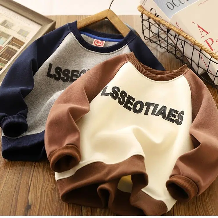 

Boy's Hoody 2023 Spring and Autumn New Children's Raglan Sleeve round Neck Long Medium and Big Letter Printed Sports Top