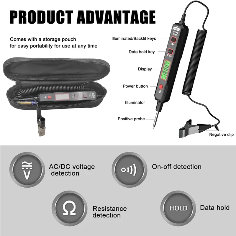 سيارة خطأ إصلاح جهاز فحص الدائرة الكهربائية 0.8 فولت-100 فولت تيار مستمر الجرس جهاز فحص الدائرة الكهربائية العالمي لملحقات السيارة الخارجية-بوم