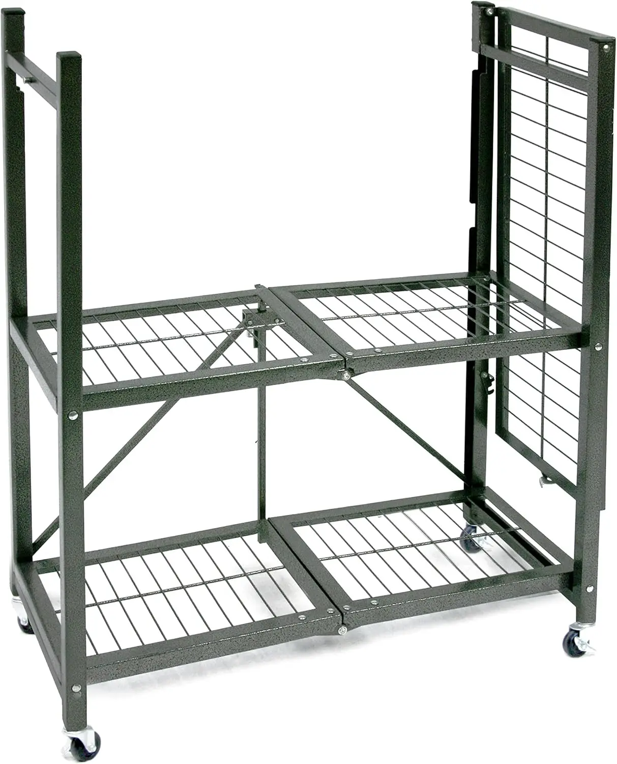 Origami 3 Tier Folding Shelves, Storage Shelving Rack Unit With Wheels, Pewter