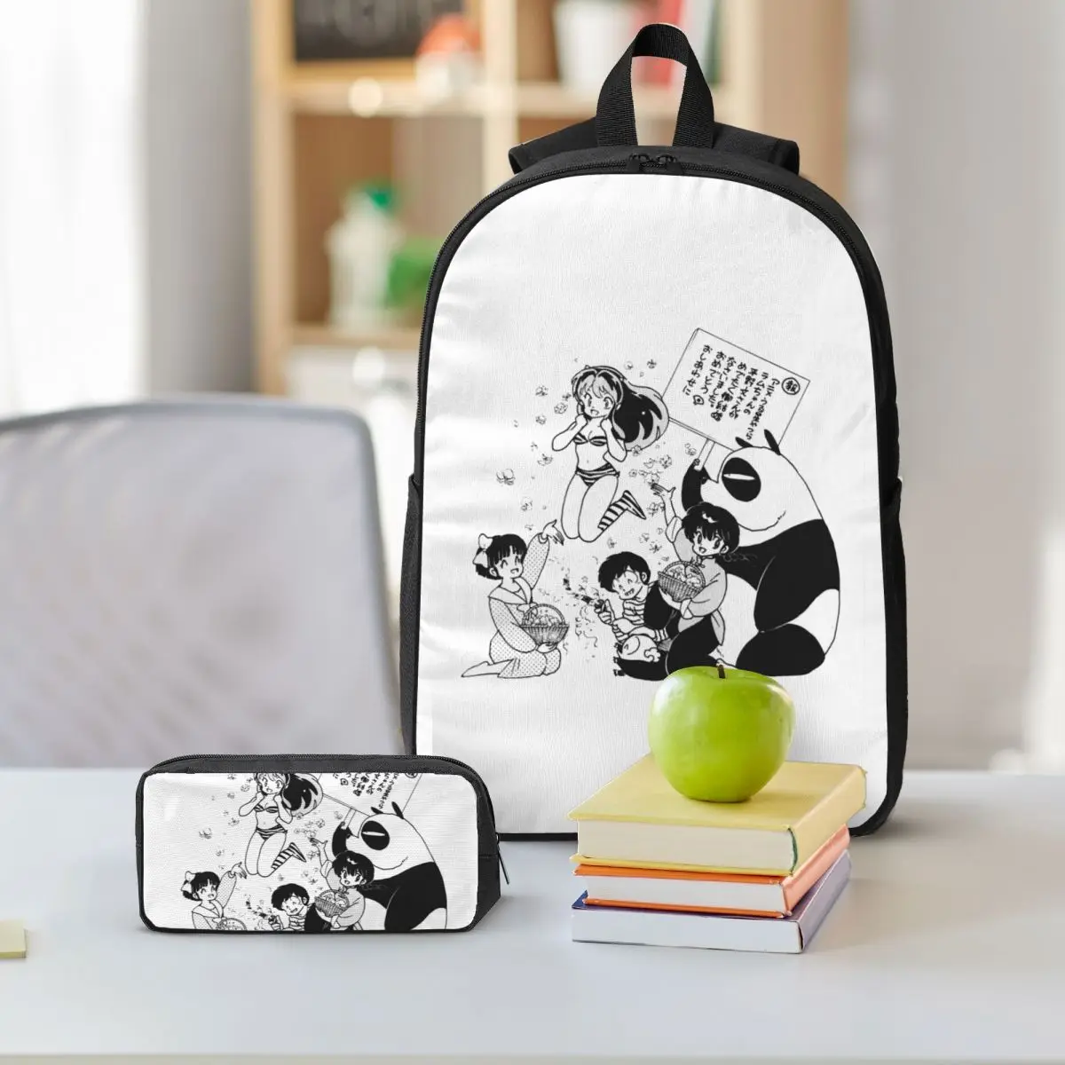 Plecak Ranma 12 Urusei Yatsura Uczniowski Chłopcy Dziewczęta Torba na Książki Torba Szkolna Torba na Laptopa Torby na Ramię 3 szt. Izolowana Torba na Lunch Piórnik