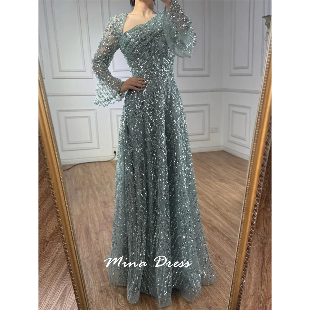 

Mina Customized Beads Simple and Elegant Formal Dress Sequins. Long Sleeves Dresses for Formal Occasions Luxury Prom Dress Party