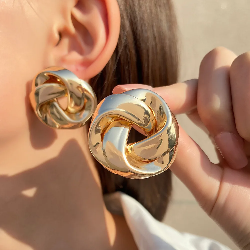 Einfache Art Und Weise Gold Farbe Spirale Twist Knoten Ohrringe Für Frauen Unregelmäßigen Metall Stud Ohrringe Erklärung Schmuck Party Zubehör