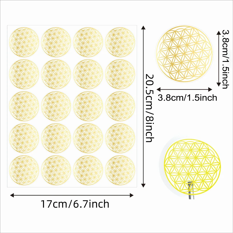 200 Pcs Sacred Geometry Stickers, Foil Golden Flower of Life Round Labels, Decorative Pattern Stickers for Journals, Planners