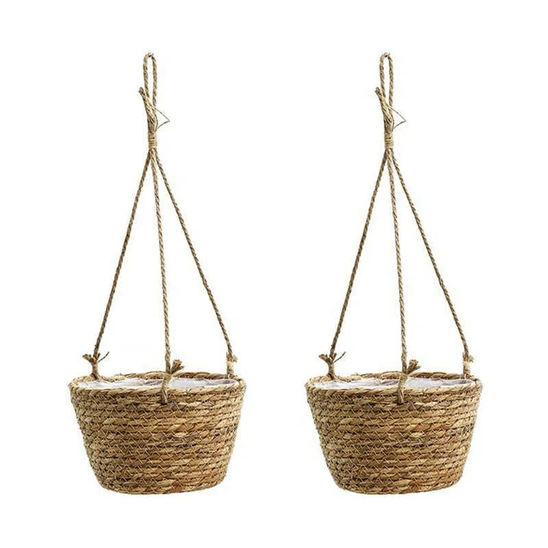 Straw Basket Flowerpot, Balcony Creativedecoration Planting Radish Hanging Basin, Hanging Woven Flower Basket,-AT36