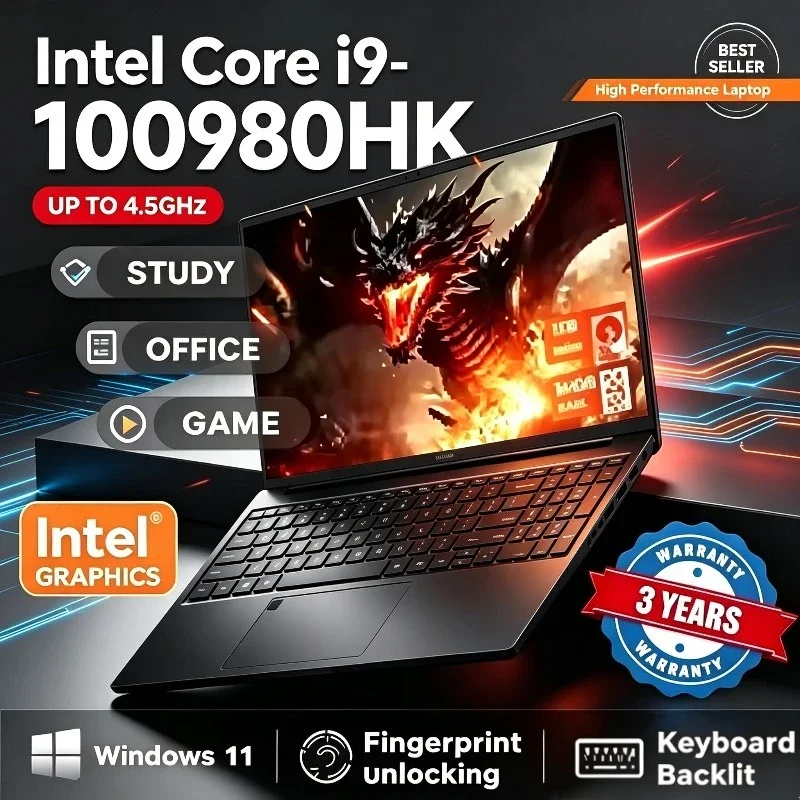 Laptop portátil para jogos de 15,6 polegadas, com processador Intel Core i9 10980HK, Windows 11, 32 GB de RAM e desbloqueio por impressão digital.