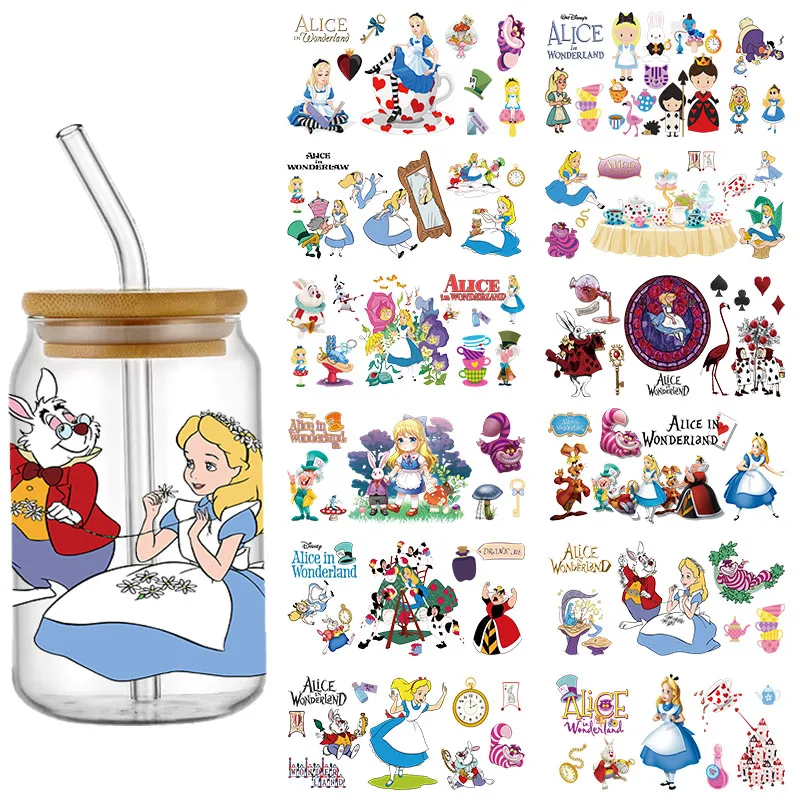 Cartoon Disney Movie Alice UV DTF Transfer Stickers Cup Wrap Permanent Waterproof For 16oz Bottle Glass Personalize Custom Label