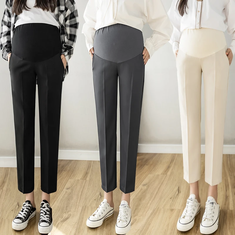 

Pregnant Women trousers Trousers Spring Straight Leisure Abdomen Pants in Nine Minutes Pants Summer Pregnant Women Belly Support