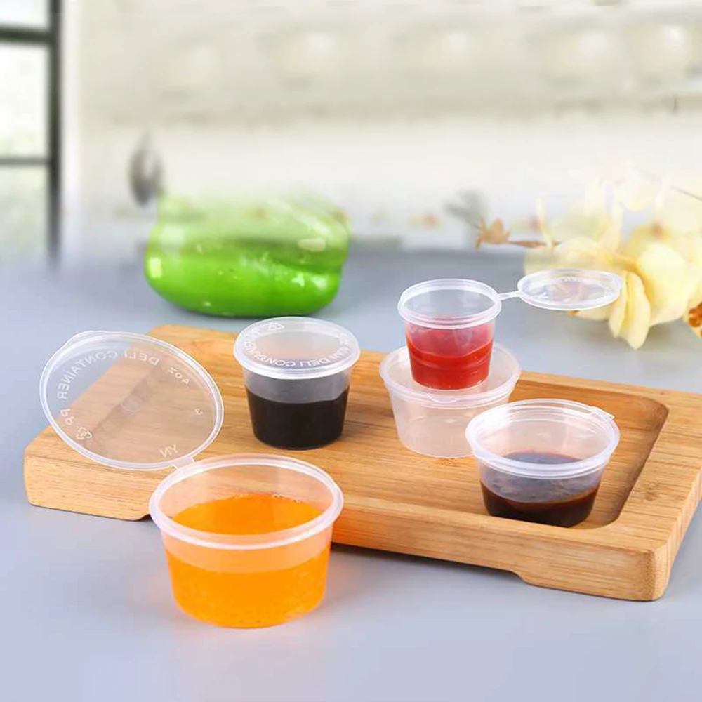 50Pcs 25ml-125ml Plastic Takeaway Sauce Cup Containers Food Box Pigment Paint Box Palette Disposable Box Lemon Passion Fruit Box