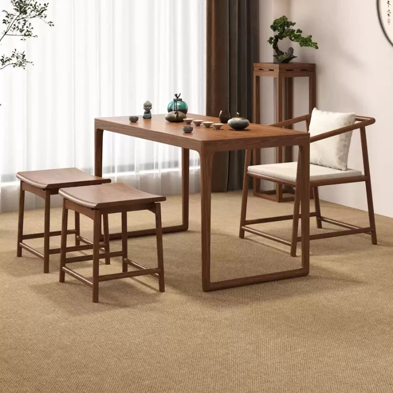 

New Chinese ash wood balcony tea table all solid wood small apartment home zen tea table and chair combination tea table set