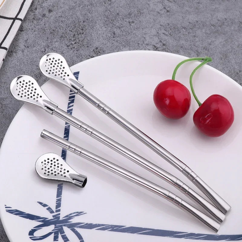 2Pcs Detachable Bombilla Filter Straw Stainless Steel Reusable Yerba Mate Tea Spoon Straw Bar Accessories
