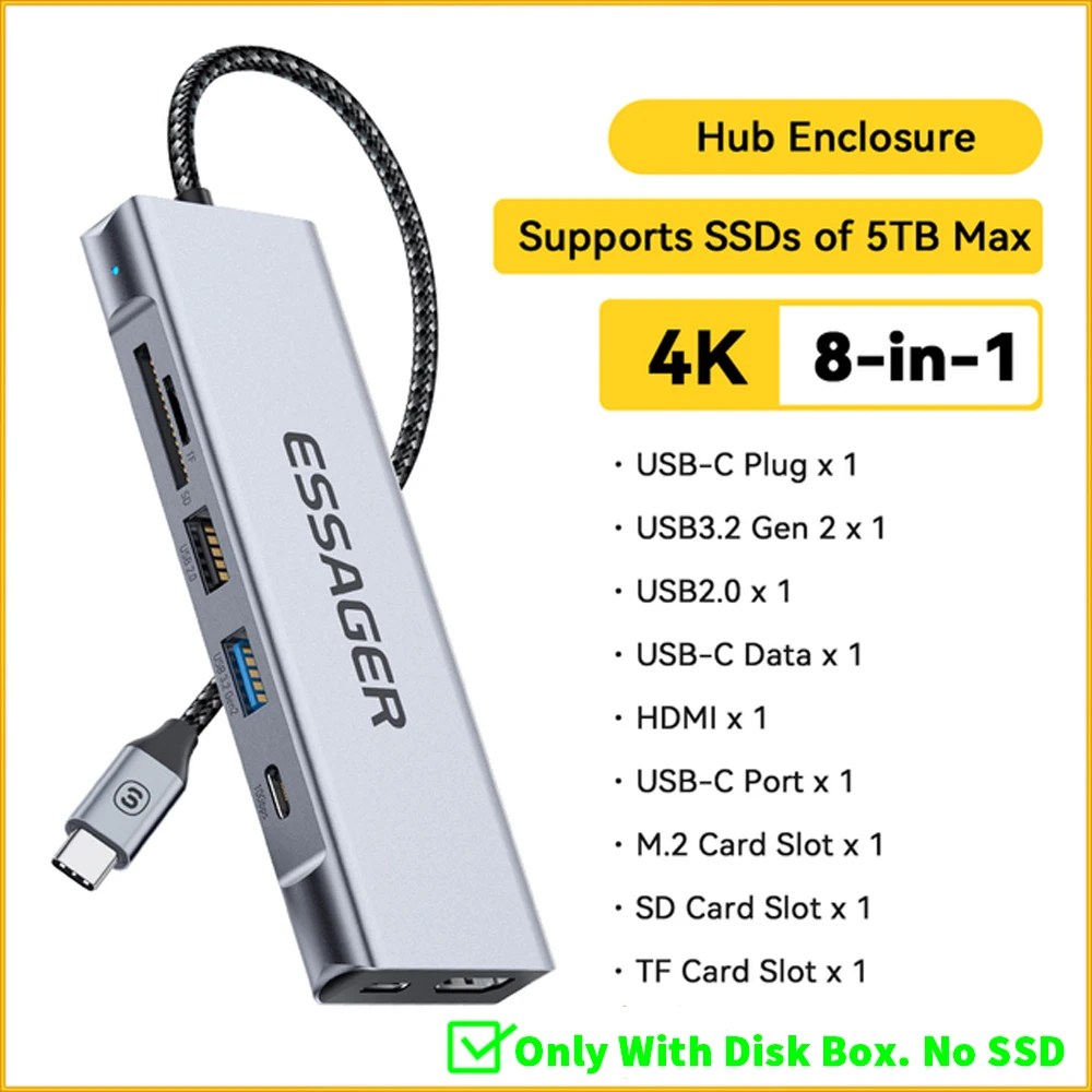 Essager 8-in-1-USB-Hub mit Disk-Speicherfunktion, USB Typ C auf HDMI-kompatible Laptop-Dockstation für MacBook Pro Air M1 M2