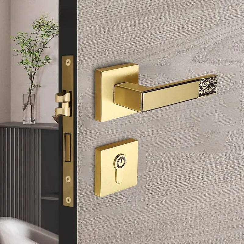 Chinese Style Xiangyun Brass Door Lock Indoor Bedroom Antique Wooden Door Handle High Grade All Copper Silent Lock