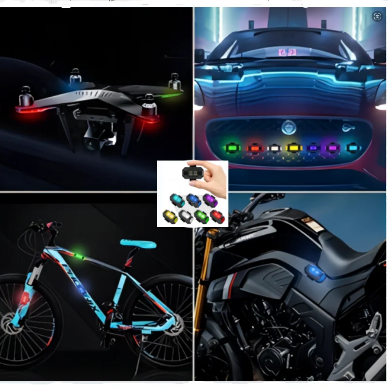 1Set Motorcycle Mini Tail Warning Light Drone Strobe LED 7 Colors Vane Signal Indicator Refitting Light