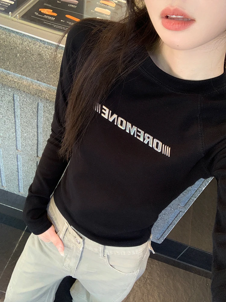 تي شيرت نسائي من القطن الخالص Bla ort Sve طويل Sve بعرض الكتف مقاس عادي تصميم غير رسمي مطبوع قاعدة irt #2