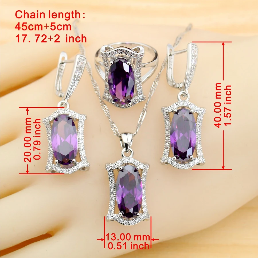 luxury Purple Zirconia 925 Silver Jewelry Sets for Women Wedding Earrings Necklace Ring Bracelet Wedding Gift