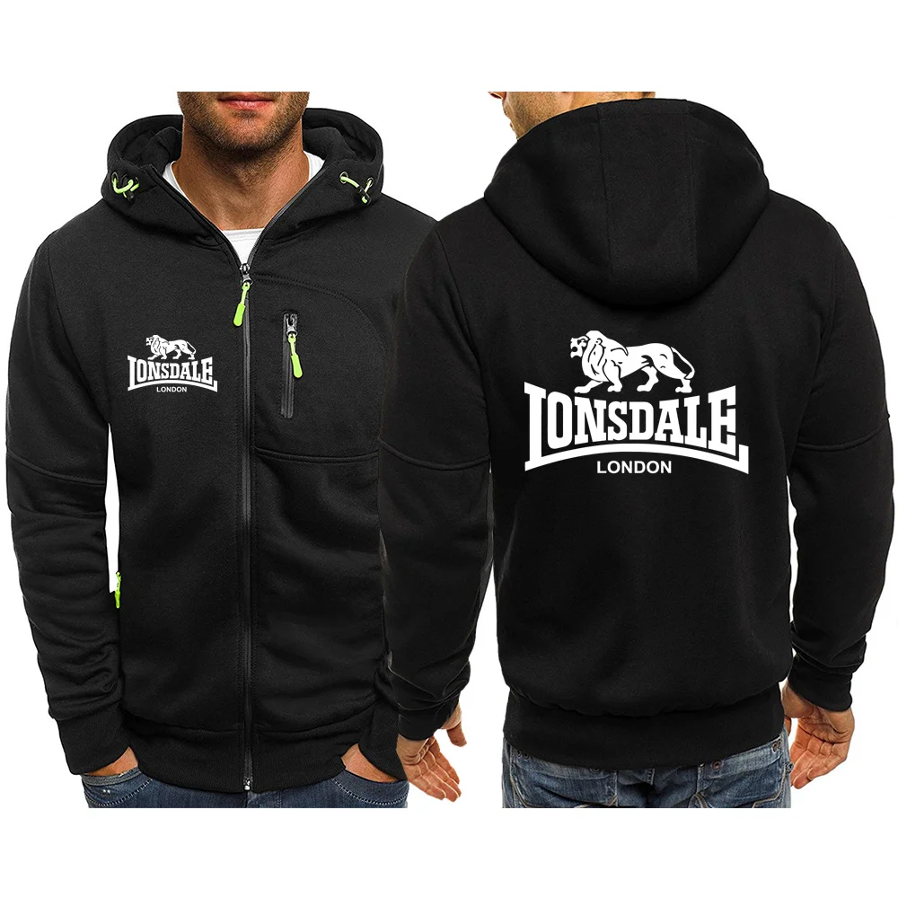 LONSDALE Spring 2024 Men\'s Printed Hooded Fashion Clothing Pullover Loose Sweater Harajuku Casual Sweatshirt Street Long Sleeves