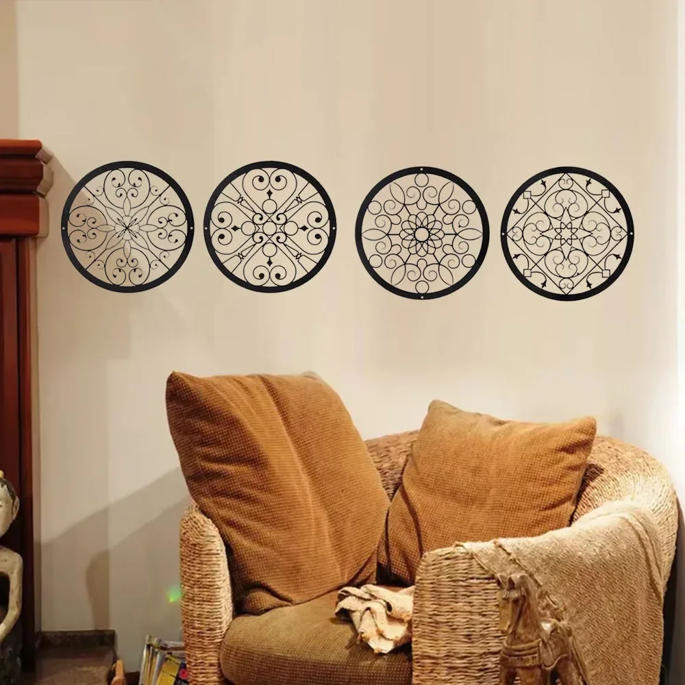 CIFBUY 4Pcs Rustic Metal Scroll Wall Art Farmhouse Iron Vine Hanging Decor Set Home Living Room Bedroom Ornament Gift Rustic