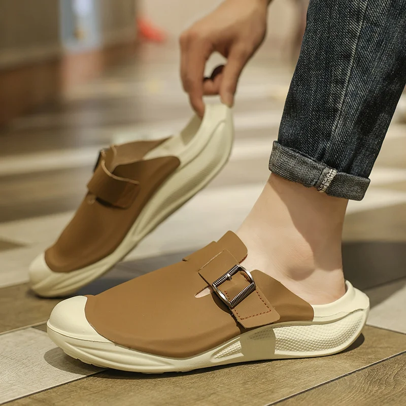 Baotou-Demi-Pantoufles d'Été pour Homme, Chaussures de Plage à la Mode, Semelle ChimSoft, Sandales Respirantes