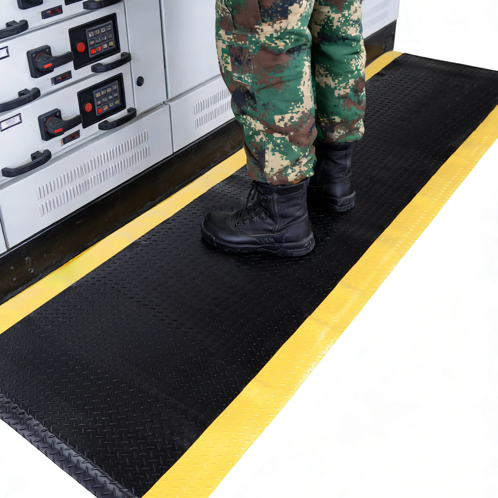 

144x36inch Anti-Fatigue Conductive Mat Black W/ Yellow Border Thicked Sponge Anti-Fatigue Floor Mat for Warehouse Garage Public