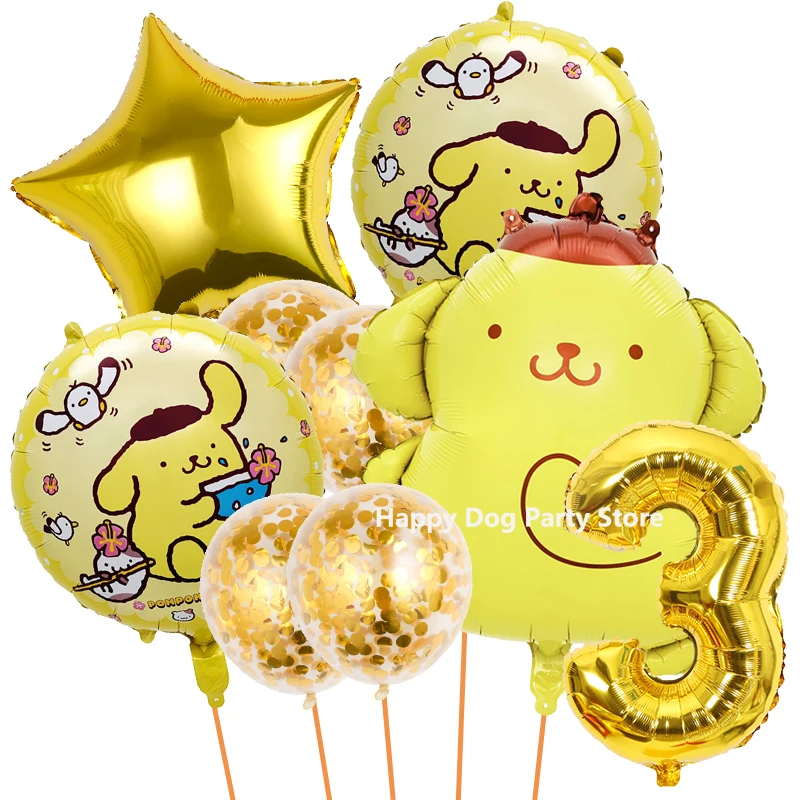 PomPom Purin Birthday Party Decoration Balloons Kit Shinny Latex Globlos Sanrioo 32\'\' Number Birthday Party Decorations Dogs