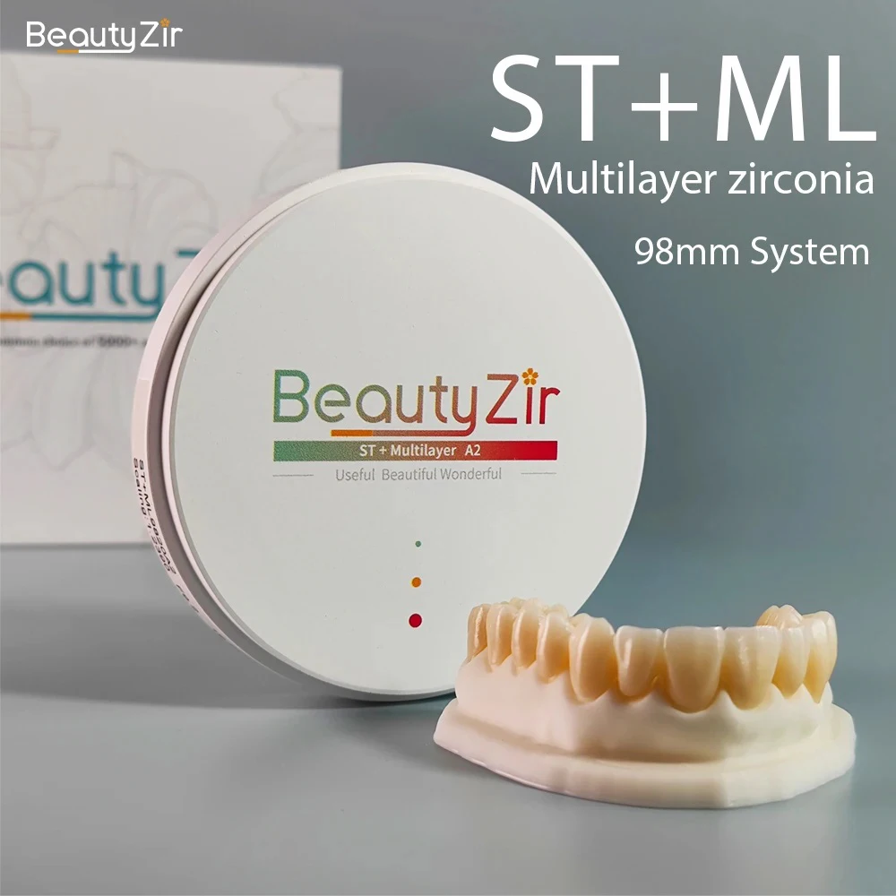 Beautyzir Dental Zirconia Block ST+ML Multilayer 98mm systems Thickness 12-25mm Colors A1-B1 Super Translucency Event Links