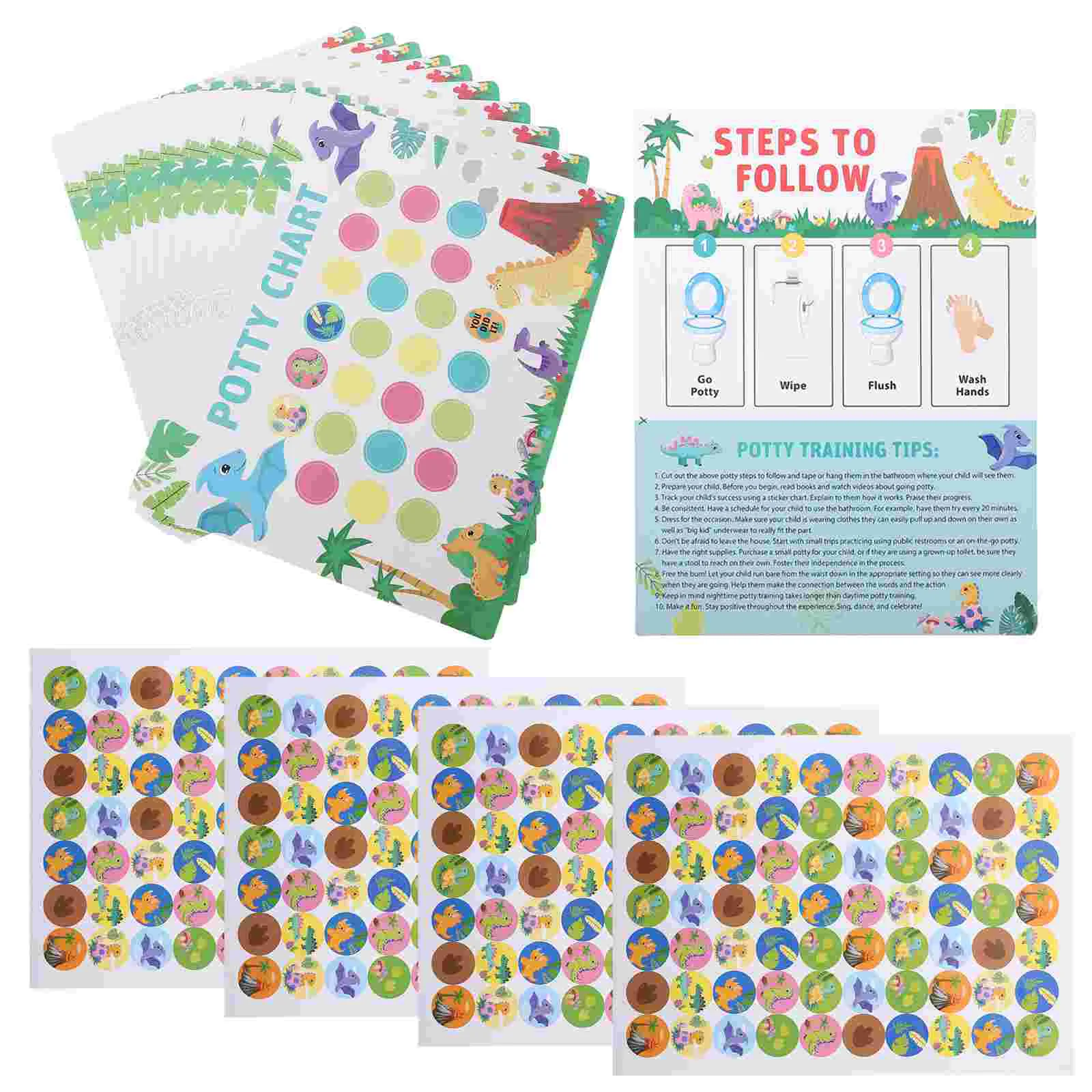 مجموعة واحدة من ملصقات التدريب على قعادة الديناصورات للأولاد والأطفال نظام مكافآت التعلم في المرحاض ملصقات ورقية لسلوك الأطفال الصغار