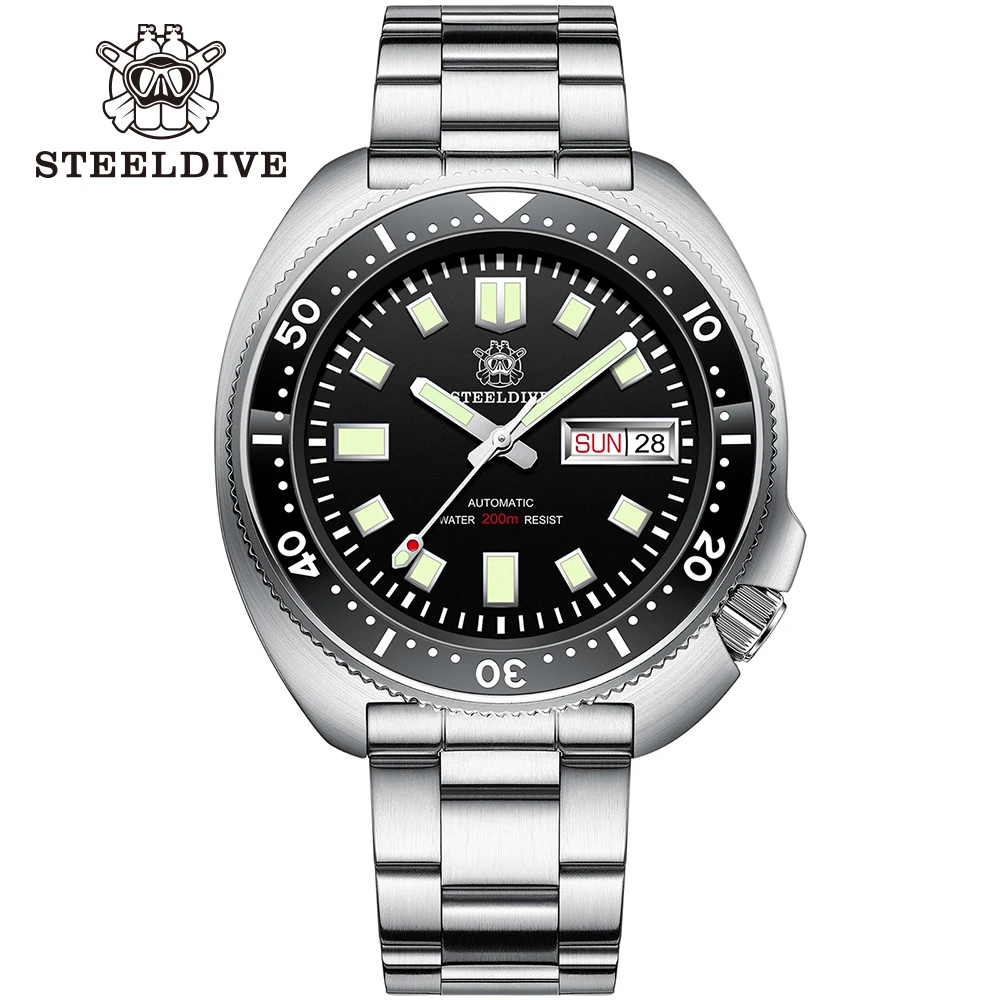 

SD1970W Steeldive Brand Rubber Strap Sunray Dial Ceramic Bezel Sapphire Glass 200m NH35 Mechanical Autoamtic Dive Watch Sports