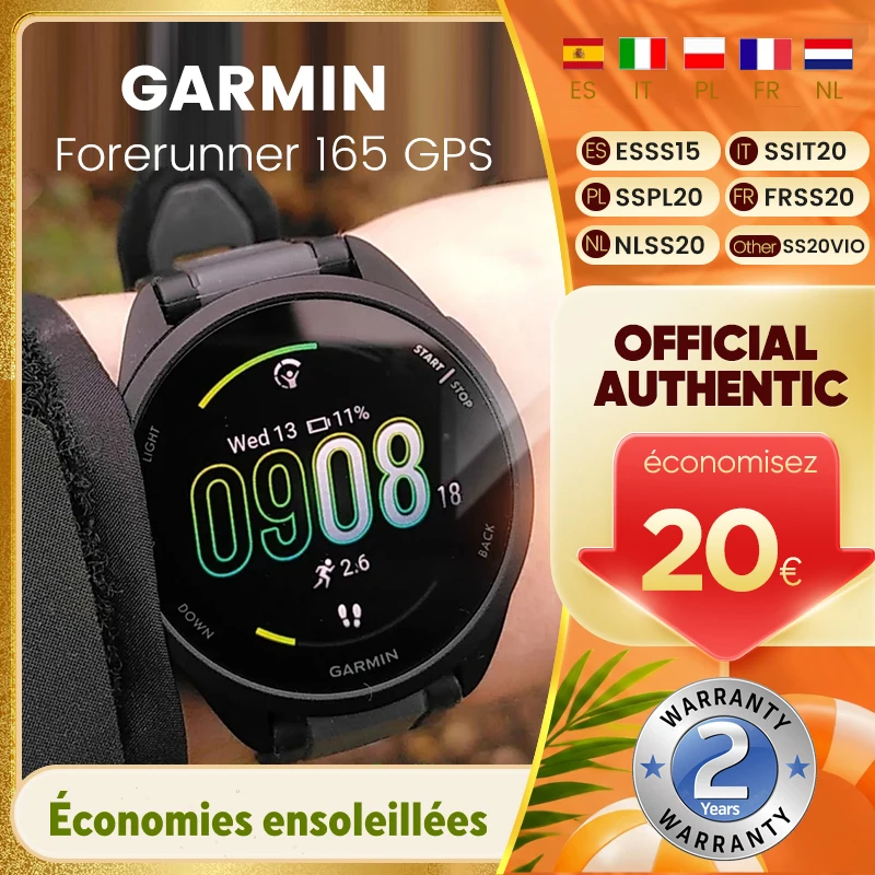 Reloj Inteligente GARMIN Forerunner 165 de 43 mm para Correr, Pantalla Táctil AMOLED de 1.2 Pulgadas, Más de 25 Datos Deportivos y de Salud, Versión GPS