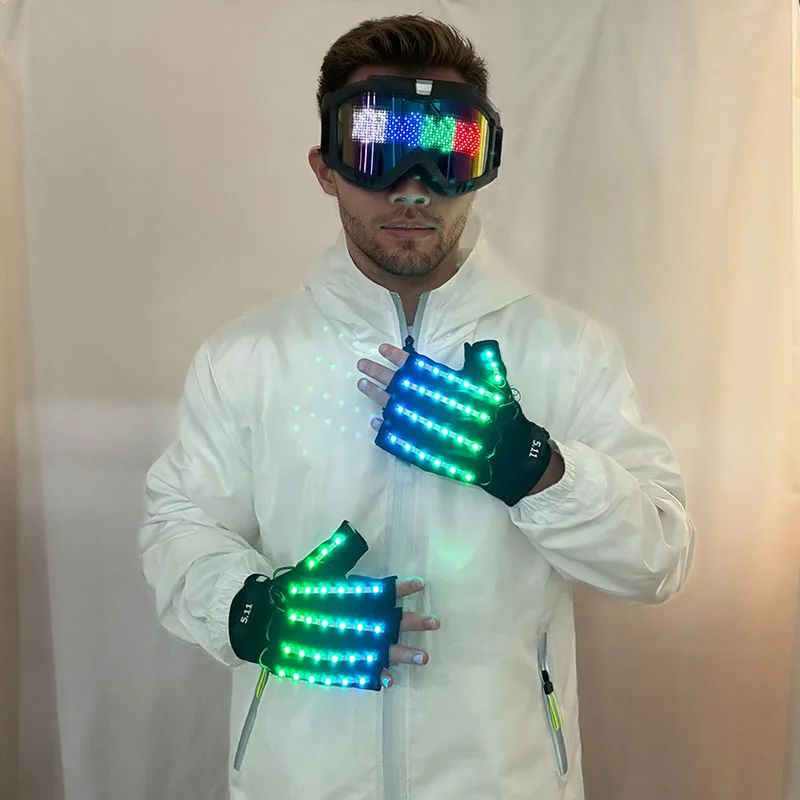 تعمل تطبيق Bluetooth على التحكم في النظارات المضيئة، نظارات متوهجة مستقبلية، نظارات مضيئة LED ذاتية الصنع لدعائم أداء مرحلة الحفلات