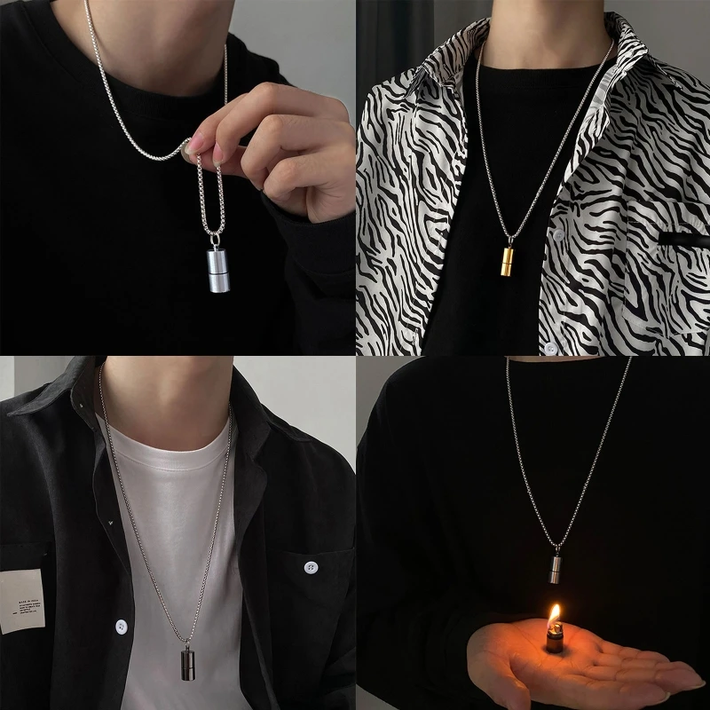 Creative Mini Lighters Case Necklace Titanium Steel Pendant Chain Hip Hop Party Jewelry Gift Lighters Pendant Necklace