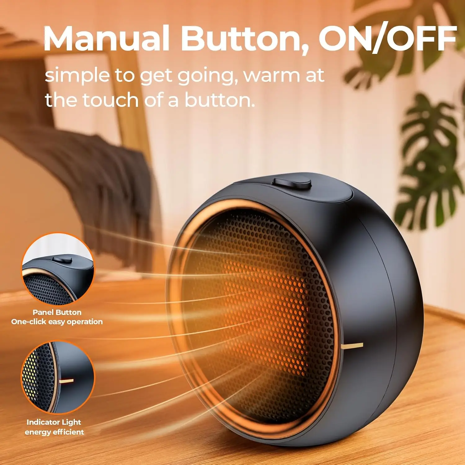 2026 New Upgrade Space Heater, Portable Electric 500W PTC Ceramic Heaters For Indoor Use, Efficient Fast Heating, Tip-Over