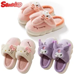 Sanrio Hello Kitty bawełniane kapcie Anime zimowe dzieci ciepłe antypoślizgowe kapcie domowe Cartoon kobiety kryty puszyste buty prezenty