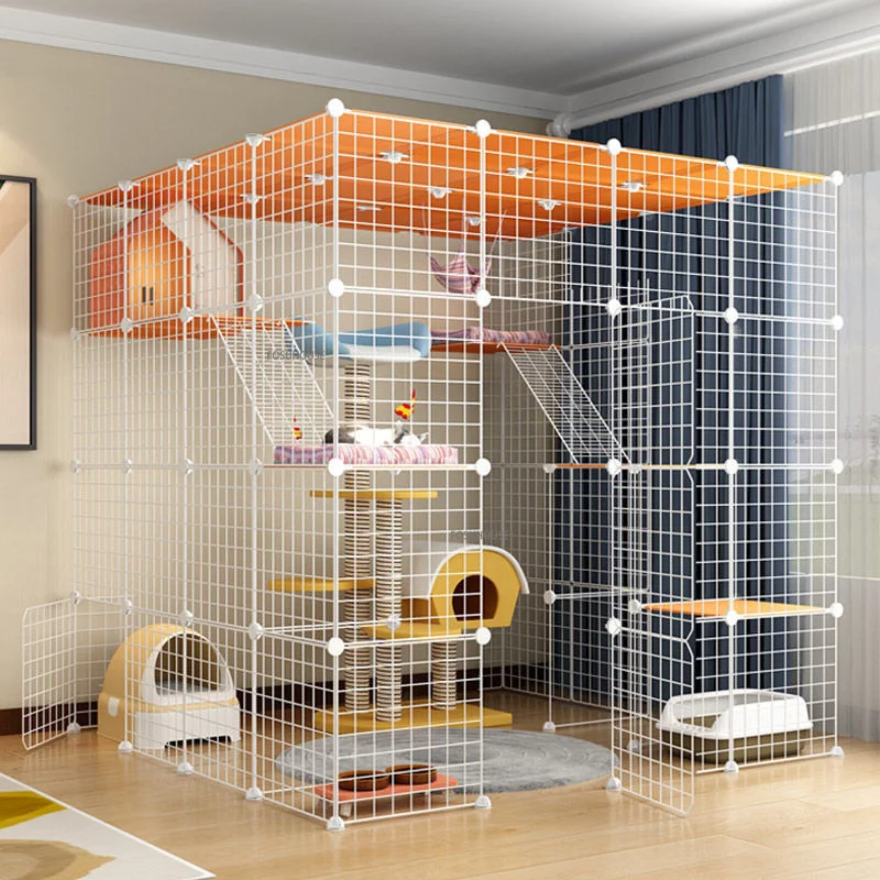 Cat Cage Large Free Space Luxury Cat Villa Indoor Cat House Cattery Large Size Four Floors Wrought Iron Empty Cage Pet Supplies