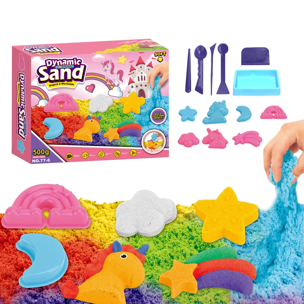 The Popular Overseas Power Space Sand Set, Suitable for Children Aged 3 and Above, Allows for Shaping and Magic Sand Play, Comes with Themed Molds and Tool Set, Non-Sticky Indoor Sensory Sand Toy, Early Education and Educational Birthday Gift (Unicorn / Fruit / Dessert / Dinosaur / Mermaid / Construction Vehicle), Moldable and Non-Sticky, Includes Molds + Tool Set, Suitable for Both Boys and Girls.