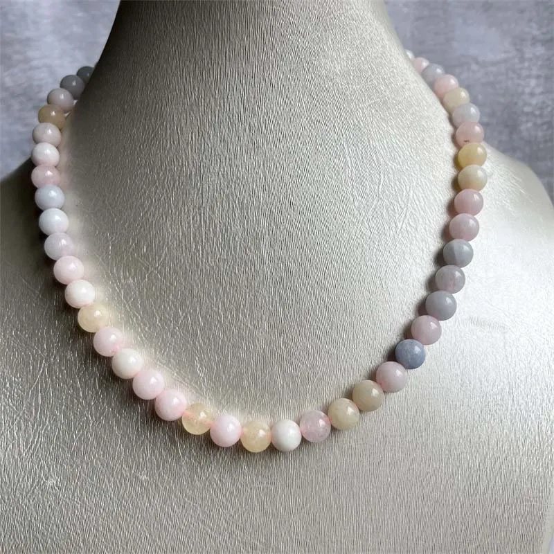 8MM Morganite Necklace Blue Pink Green Natural Stone Beads Jewelry Health Care Gemstone Protection Choker Healing Yoga Female