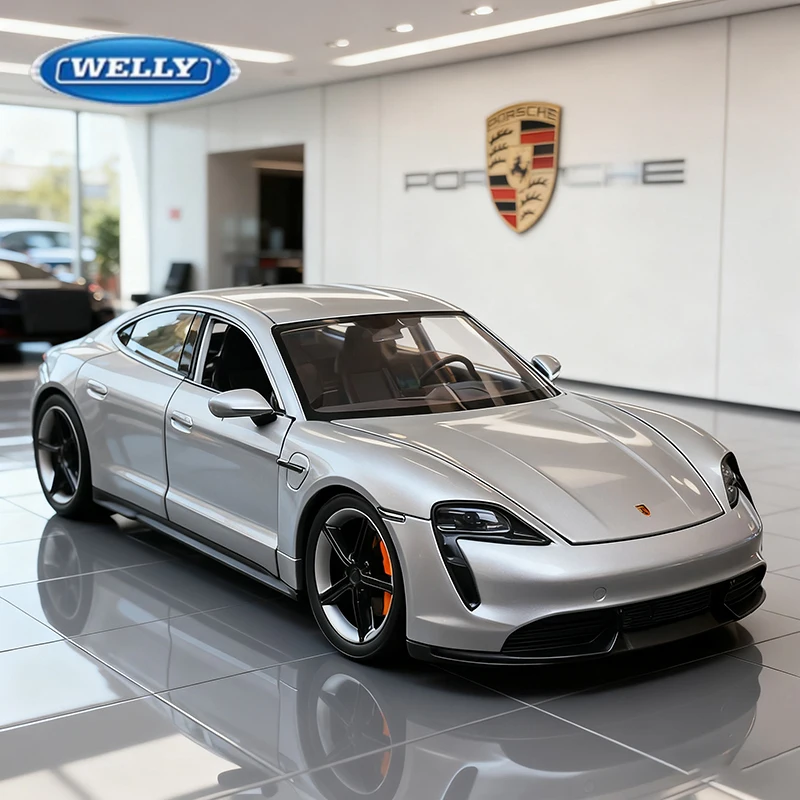 

WELLY 1:24 Porsche Taycan Turbo S, легкосплавный автомобиль, литье под давлением и игрушечный транспорт, модель автомобиля, миниатюрная масштабная модель автомобиля, игрушка для детей