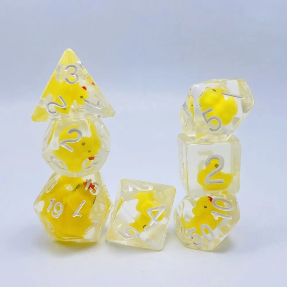 7Pcs/set 7-Die Table Game DND Dice D4 D6 D8 D10 D12 D20 Party Game Polyhedral Dice Filled with Ducks Animal Acrylic Game Dice