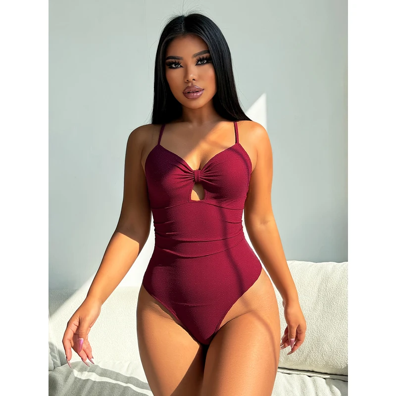 FASKOB ไวน์แดง One Piece ชุดว่ายน้ําบิกินี่เซ็กซี่หญิง one-piece ชุดว่ายน้ํา 2025 ชุดบิกินี่ฤดูร้อนเสื้อผ้าชายหาด