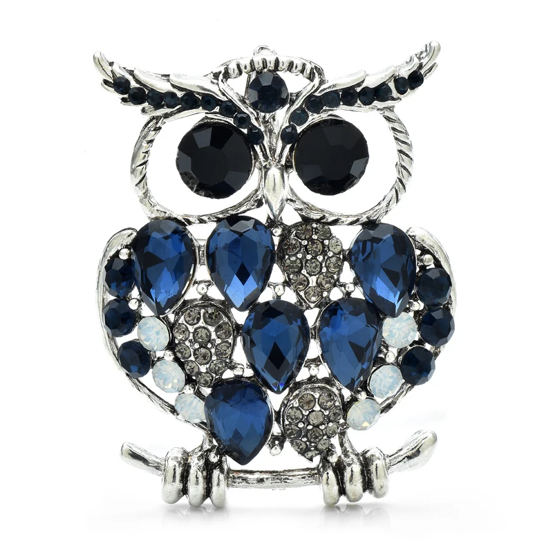 Wuli&baby Vintage Lovely Owl Brooches For Women Unisex 4-color Rhinestone Beautiful Bird Animal Party Office Brooch Pins Gifts