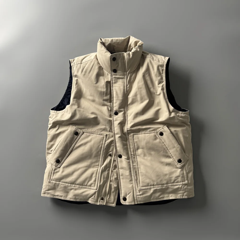 

Warm Du down Vest Loose Fit Stand Collar Men's Autumn Winter Outdoor Wear Resistant Youth Faion Color Casual Vest