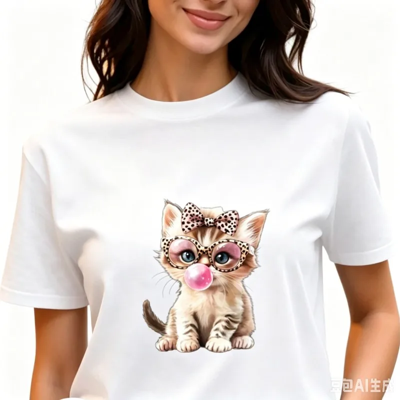 Women's Cute Cat T-shirt, Funny Bubblegum Graphic Tee, Black and White Options