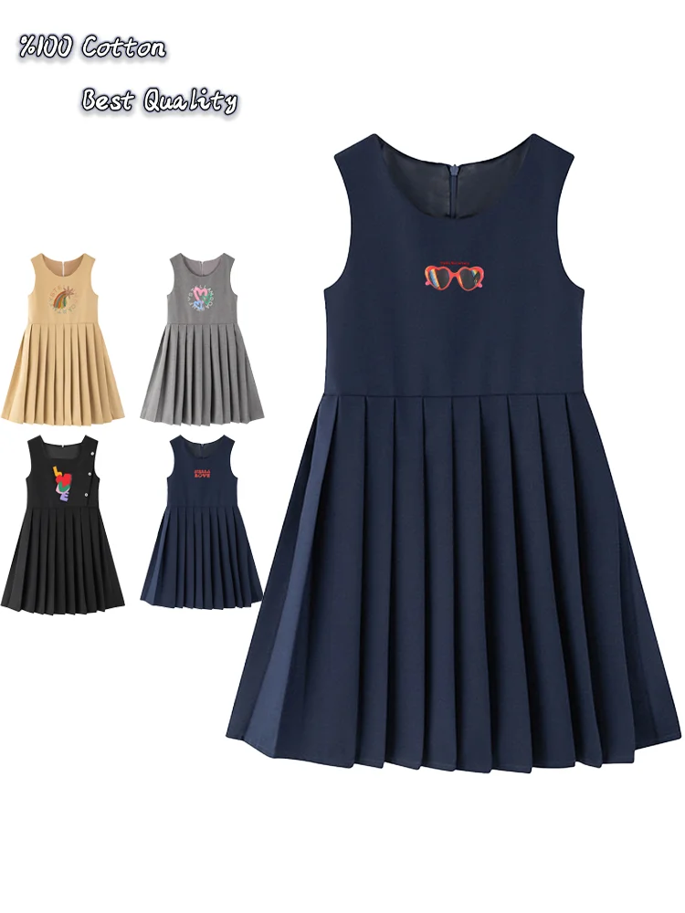 cute girls dress summer casual kids Sleeveless dress love graphics Fun Print child princess dress party heart girl pleated skirt