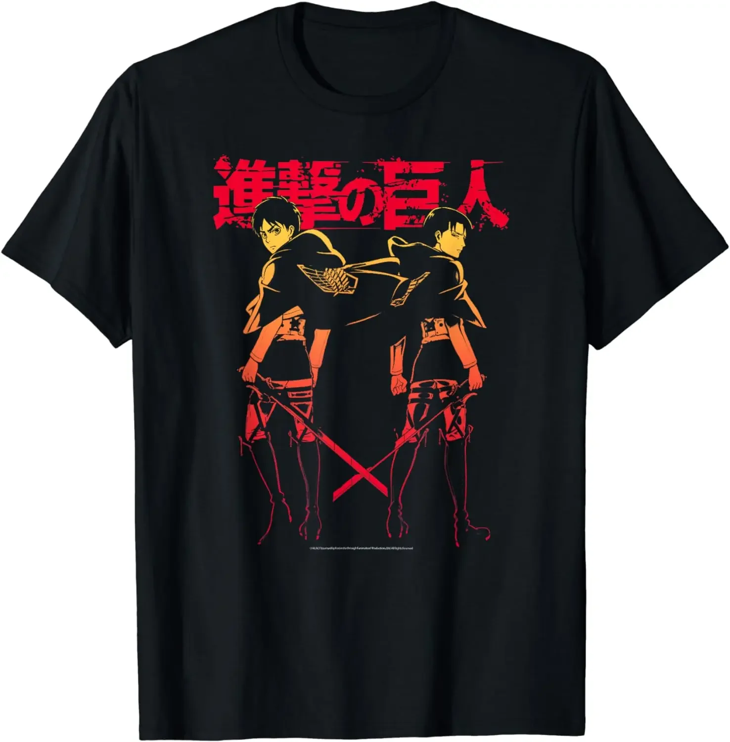 Attack on Titan Levi & Eren Gradient with Japanese Logo T-Shirt Japanese Anime Clothing  Shirts for Men  Camiseta Hombre