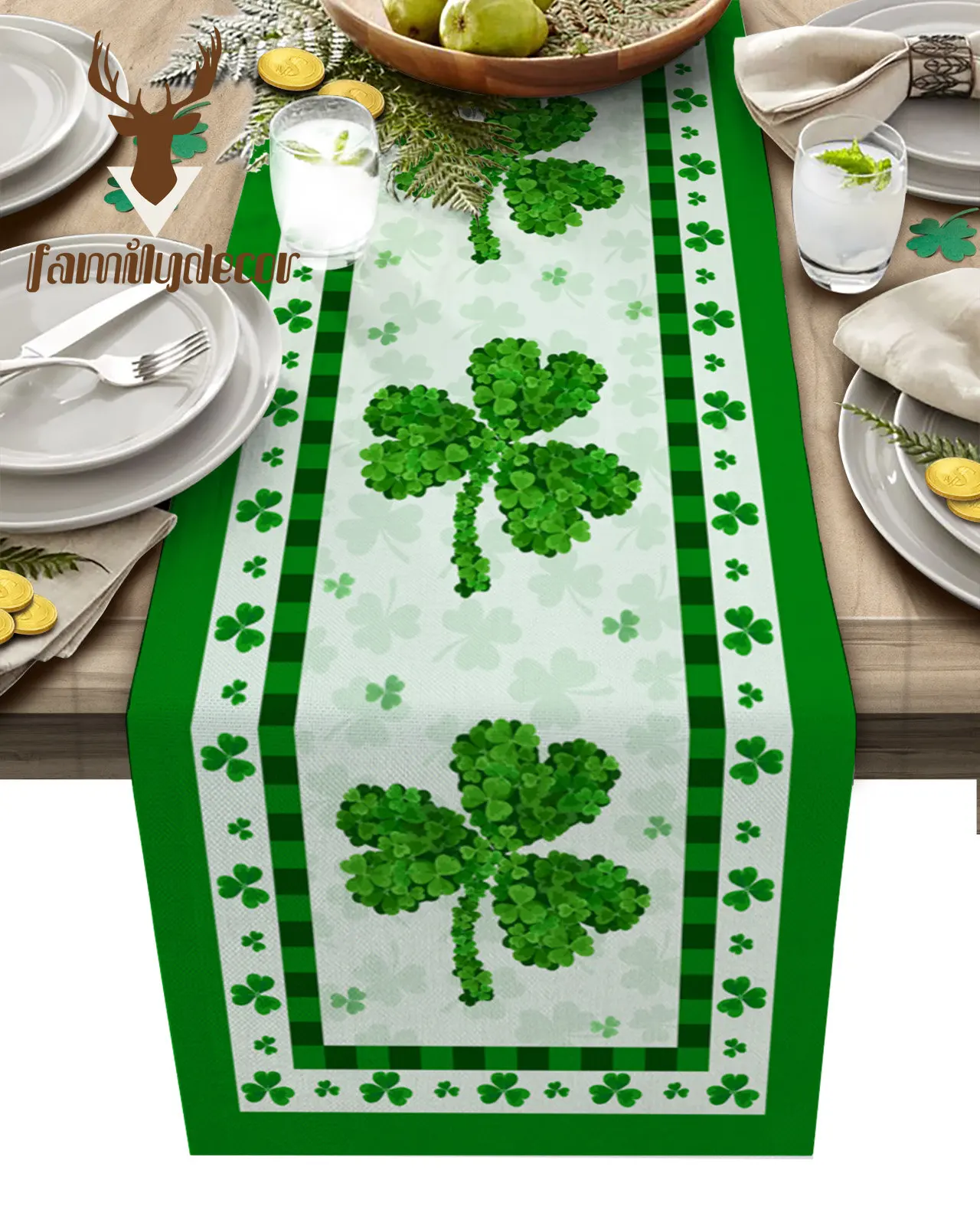 Saint Patrick'S Day Clover Print Table Runners Flag Dining Tablecloths Home Wedding Holiday Party Decoration Table Cover Mats