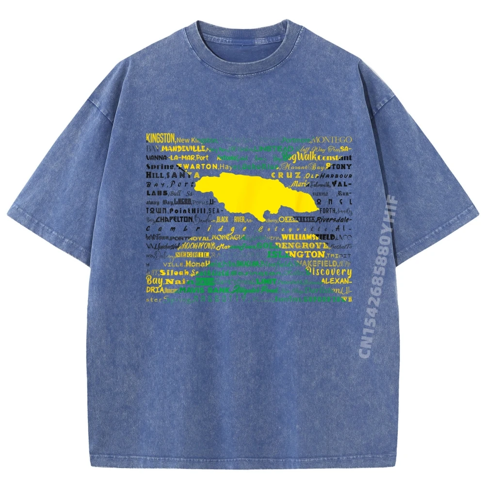 خريطة جامايكا علم جامايكا مدن جامايكا للبيضاء تي شيرت رجالي تي شيرت جرافيك بلايز رجالي ريترو غسلها قميص #2
