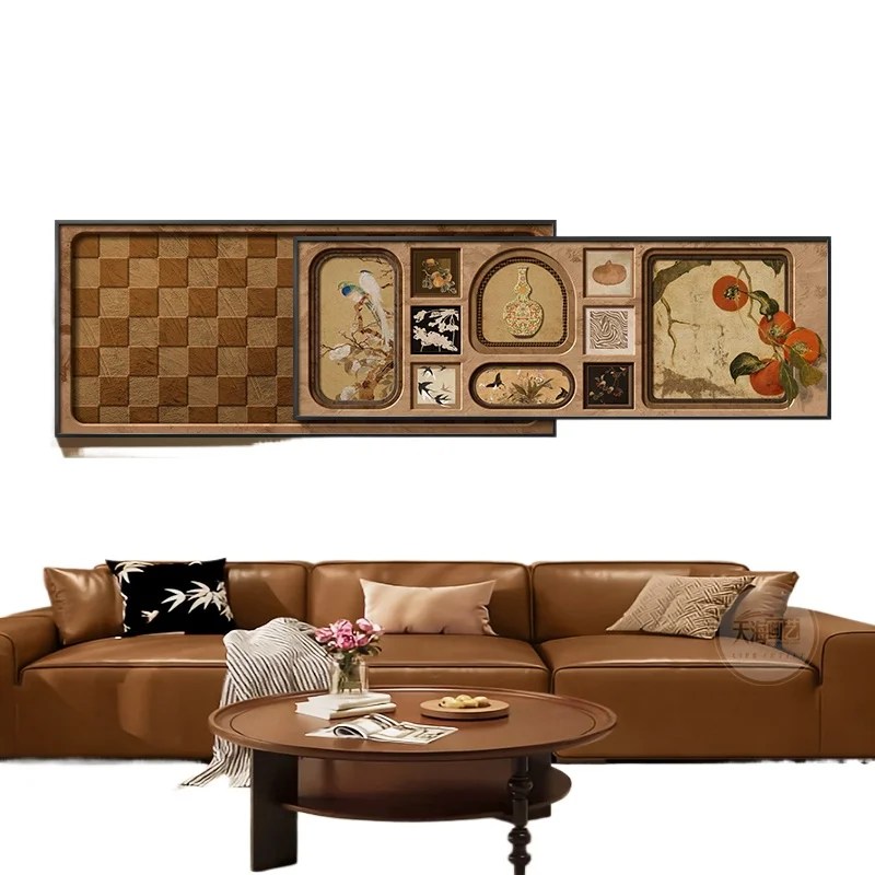 

Medieval style living room big white wall decorative painting French retro Bailian sofa background wall hanging high-end