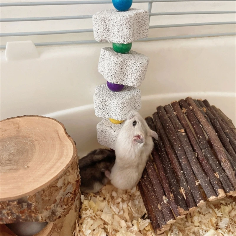 Jouet en pierre minérale pour petits animaux compagnie, résistance à mâcher, perruches, jouet suspendu molaire, livraison