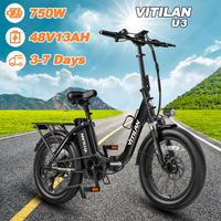 Vitilan U3 Folding Electric Bicycle 750W Motor 48V13AH Removable Battery Aluminum Alloy E-bike 20 Inch Tire Aldult Electric Bike