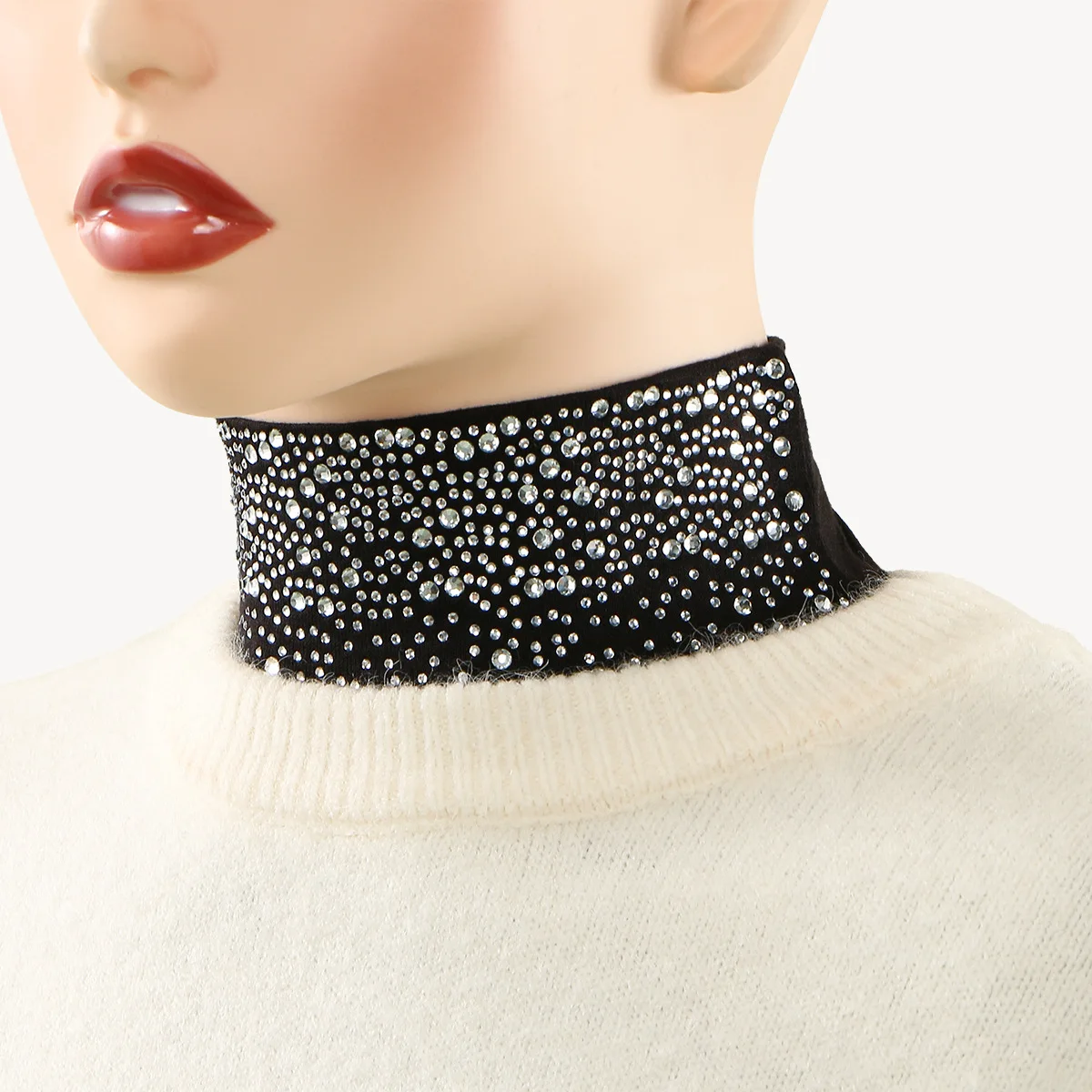 

New Soft Cotton Modal Rhinestone Neck Cover Ramadan Hijab Cover Headwrap Full Fake Collar High Collars Turtleneck Scarves